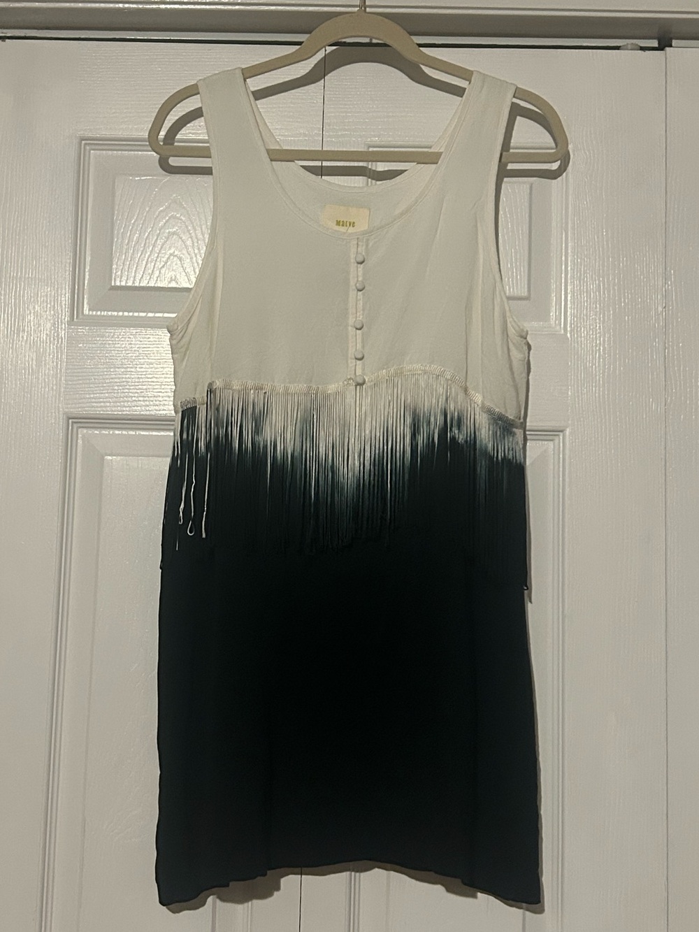 Maeve Black & White Fringe Sleeveless Button-Front Dress